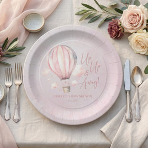 Up Up and Away! Pink Hot Air Balloon Baby Shower Paper Plates