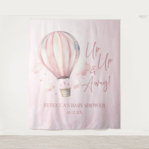 Up Up and Away! Pink Hot Air Balloon Baby Shower Tapestry