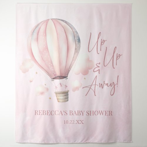 Up Up and Away Pink Hot Air Balloon Baby Shower Tapestry