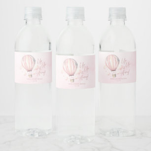 Up Up and Away! Pink Hot Air Balloon Baby Shower Water Bottle Label