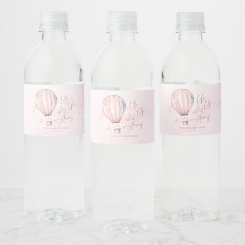 Up Up and Away Pink Hot Air Balloon Baby Shower Water Bottle Label