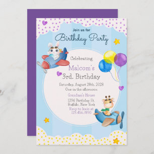 Up Up And Away Plane 3rd Birthday Party Invitation