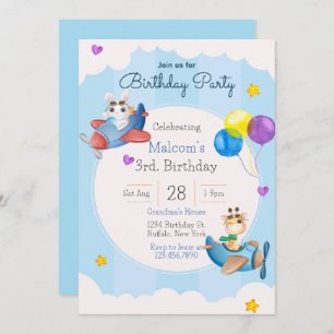 Up Up And Away Plane 3rd Birthday Party Invitation