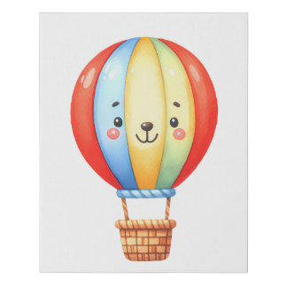 "Up, Up and Away" - Playful Cute Hot Air Balloon Faux Canvas Print