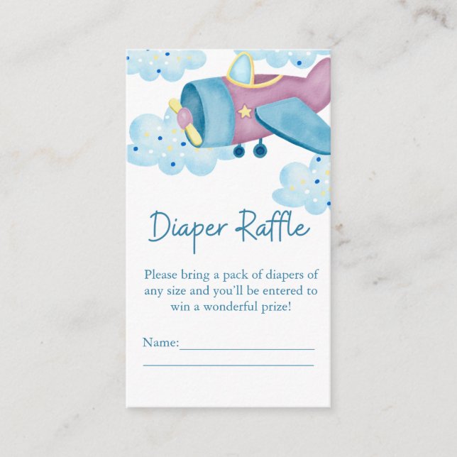 Up Up and Away Purple Airplane Diaper Raffle Enclosure Card (Front)