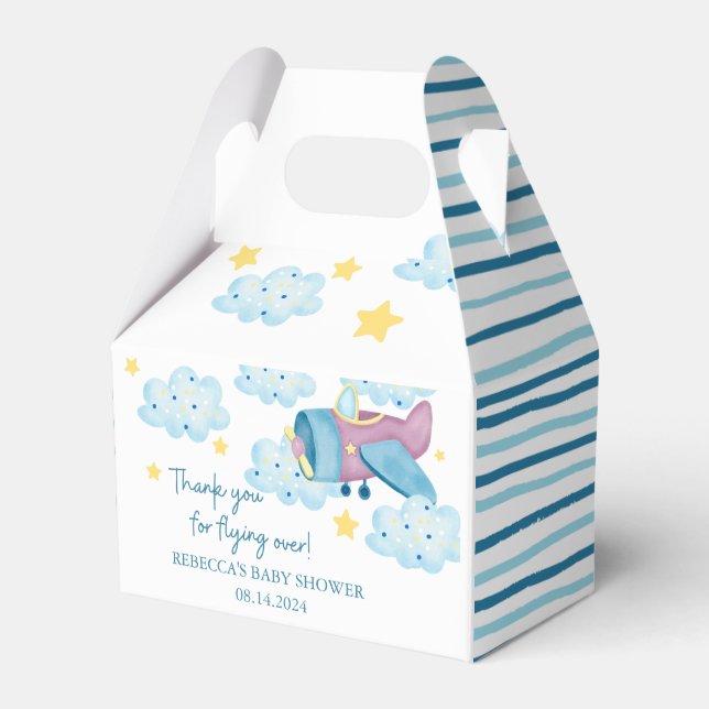 Up Up and Away Purple Blue Airplane Favor Box (Front Side)