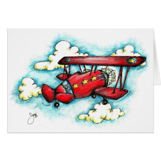 Up! Up! and Away - Retro Airplane With Clouds Cards (Front Horizontal)