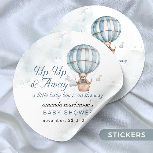 Up Up and Away Teddy Bear Balloon Baby Shower  Classic Round Sticker