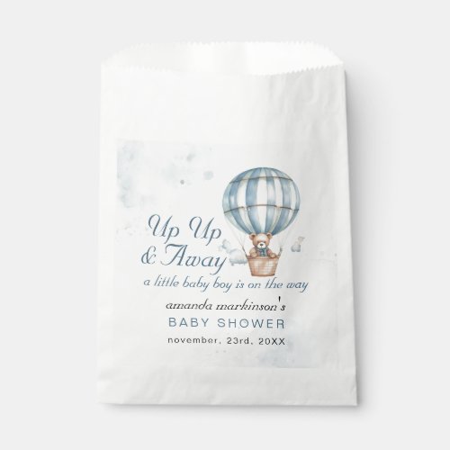 Up Up and Away Teddy Bear Balloon Baby Shower  Favor Bag