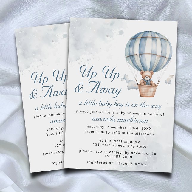 Up Up and Away! Teddy Bear Balloon Baby Shower  Invitation (Creator Uploaded)