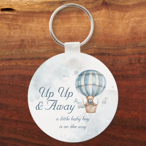 Up Up and Away Teddy Bear Balloon Baby Shower Keychain