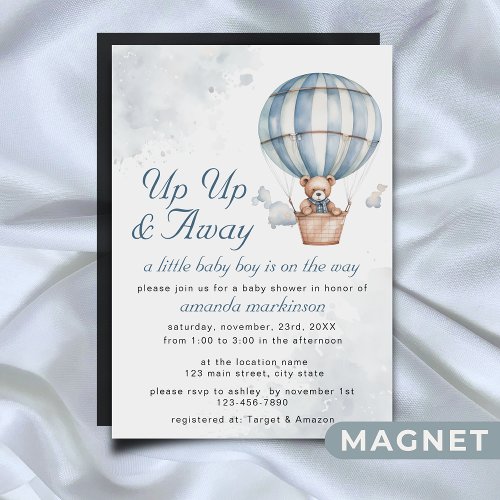 Up Up and Away Teddy Bear Balloon Baby Shower  Magnetic Invitation