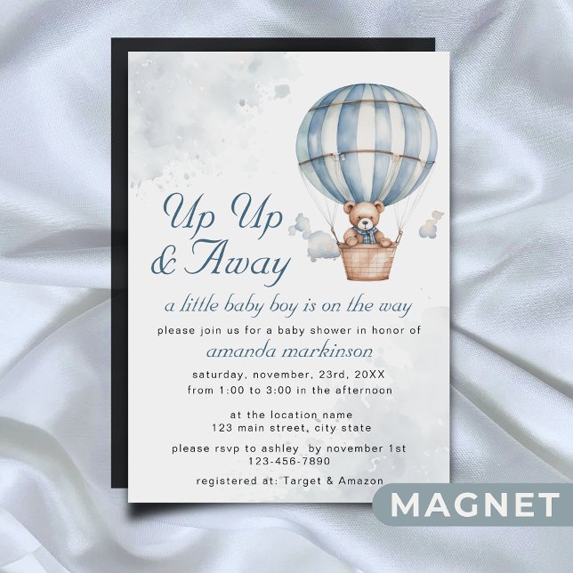 Up Up and Away! Teddy Bear Balloon Baby Shower  Magnetic Invitation (Creator Uploaded)