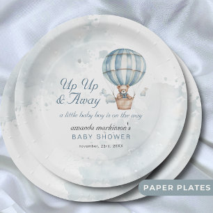Up Up and Away! Teddy Bear Balloon Baby Shower Paper Plates