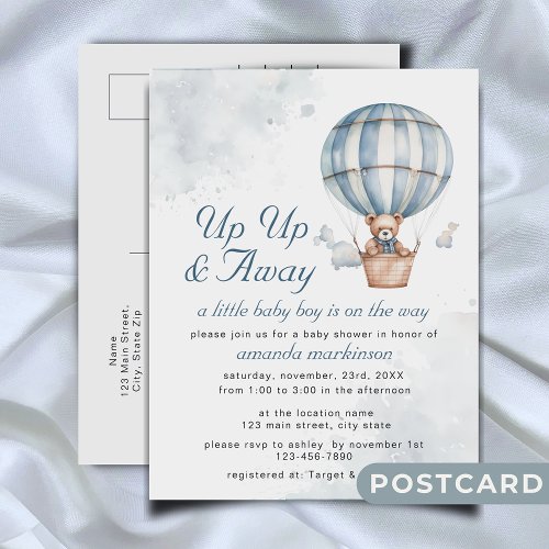 Up Up and Away Teddy Bear Balloon Baby Shower  Postcard