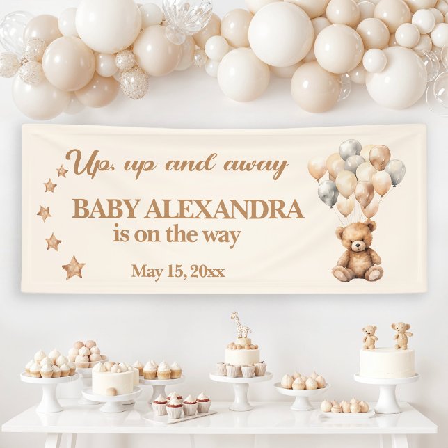 Up Up and Away Teddy Bear Balloons Baby Shower Banner (Up up and away teddy bear and balloons baby shower banner)