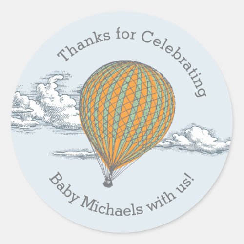 Up Up and Away Vintage Balloon Baby Shower Sticker