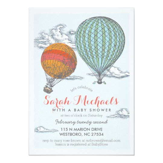 Up And Away Vintage Hot Air Balloon Baby Shower Invitation Up And Away Vintage Hot Air Balloon Baby Shower Invitation Zazzle