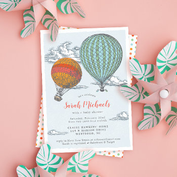 Up Up And Away Vintage Hot Air Balloon Baby Shower Invitation by 2BirdStone at Zazzle