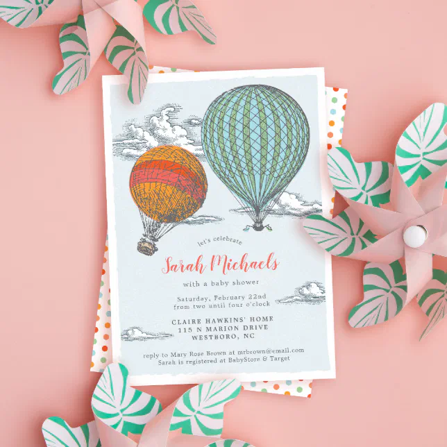 Up up and away baby shower invitations top