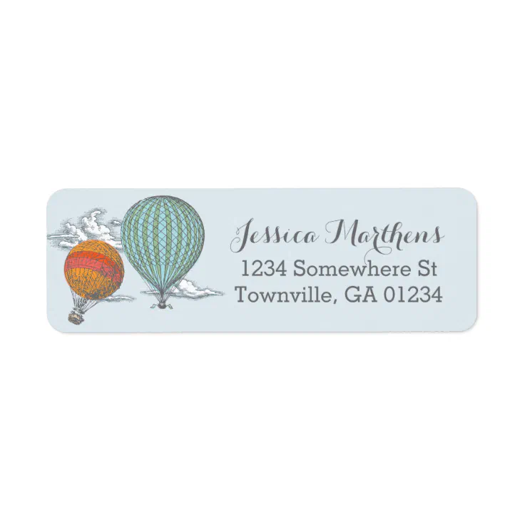 Up Up and Away Vintage Hot Air Balloon Mail Label | Zazzle