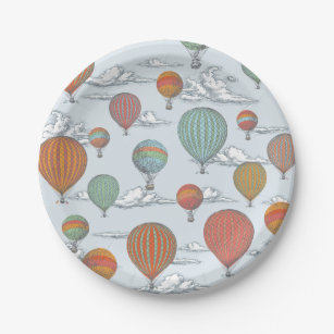 Up Up and Away Vintage Hot Air Balloon Paper Plates