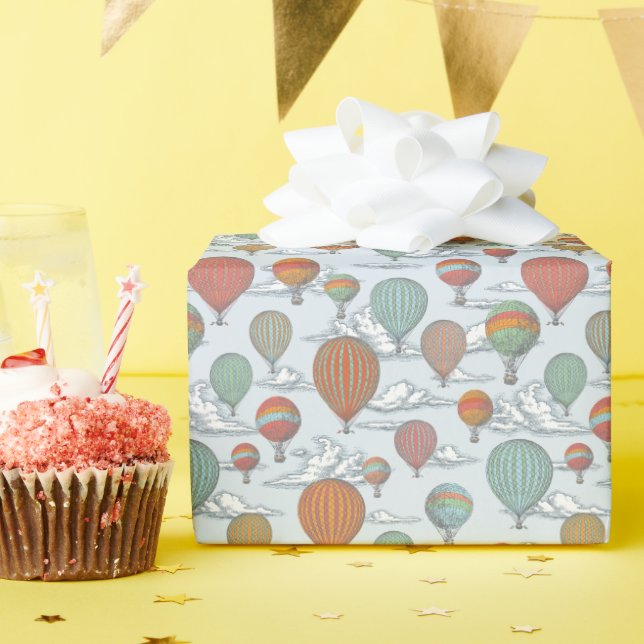 Up Up and Away Vintage Hot Air Balloon Wrapping Paper (Birthday Party)