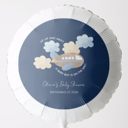 Up Up and Away Watercolor Airplane Boy Baby Shower Balloon