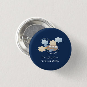 Up Up and Away Watercolor Airplane Boy Baby Shower Button