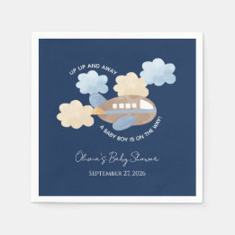 Up Up and Away Watercolor Airplane Boy Baby Shower Napkins