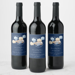 Up Up and Away Watercolor Airplane Boy Baby Shower Wine Label