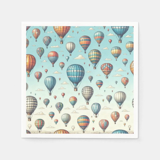 Up, Up, and Away! Whimsical Hot Air Balloons Napkins (Front)