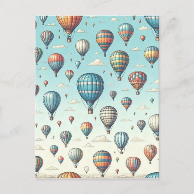 Up, Up, and Away! Whimsical Hot Air Balloons Postcard (Front)
