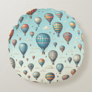 Up, Up, and Away! Whimsical Hot Air Balloons Round Pillow