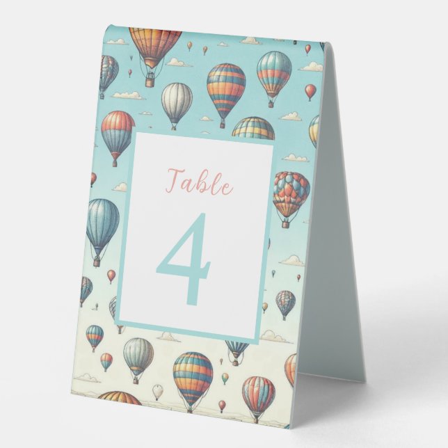 Up, Up, and Away! Whimsical Hot Air Balloons Table Tent (Front)