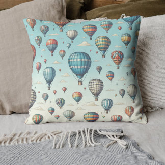 Up, Up, and Away! Whimsical Hot Air Balloons Throw Pillow