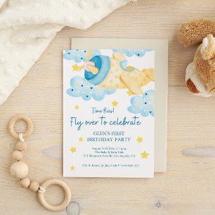 Up Up and Away Yellow Airplane Birthday Boy Invitation