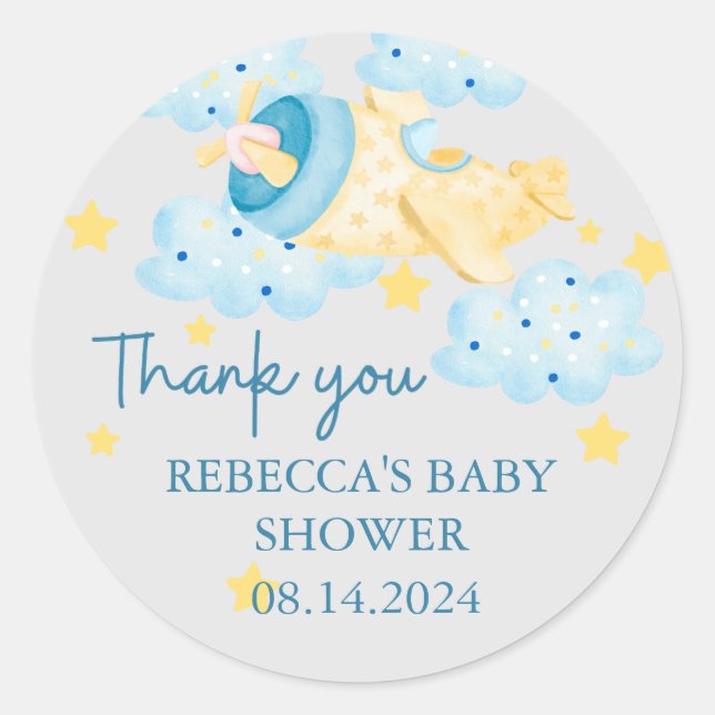 Up Up and Away Yellow Airplane Thank you  Classic Round Sticker (Front)