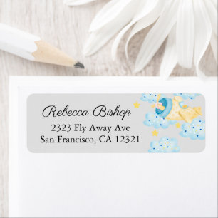 Up Up and Away Yellow Grey Airplane Return Address Label