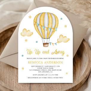 Up Up and Away Yellow Hot Air Balloon Baby Shower Invitation