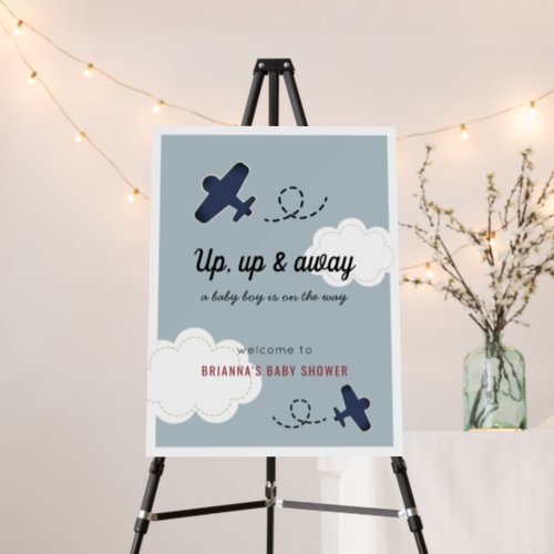 Up Up  Away Airplane Blue Boy Baby Shower Welcome Foam Board