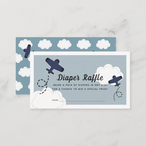 Up Up  Away Airplane Blue Diaper Raffle Ticket Enclosure Card