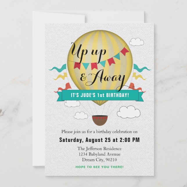 Up Up & Away Baby's First Birthday invitation (Front)
