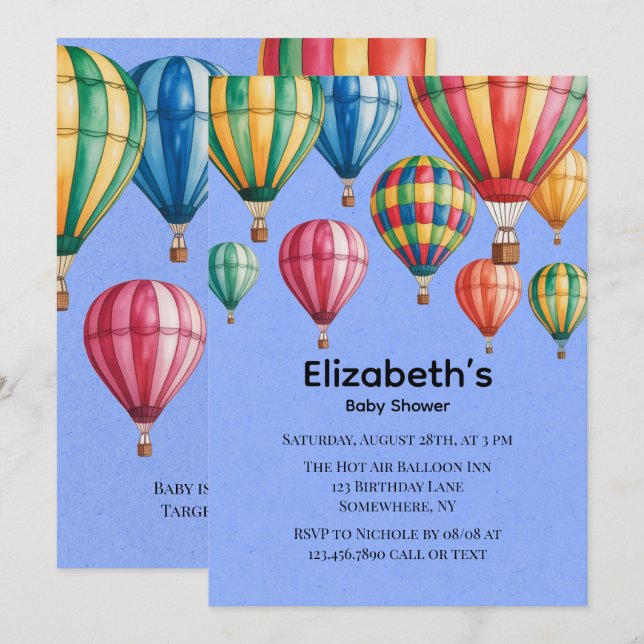 Up Up & Away Balloon Baby Shower  Invitation (Front/Back)