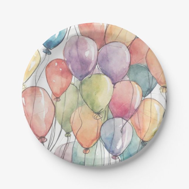 Up, Up & Away Birthday Party Paper Plates (Front)