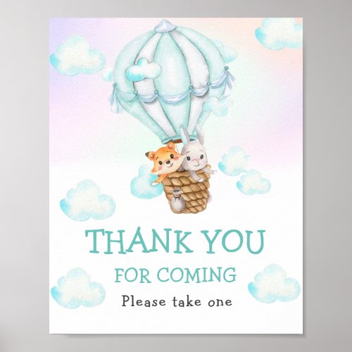 Up Up Away Blue Balloon Animals Boy Thank You Poster