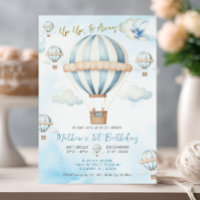 Up Up & Away Blue Hot Air Balloon Boy 1st Birthday