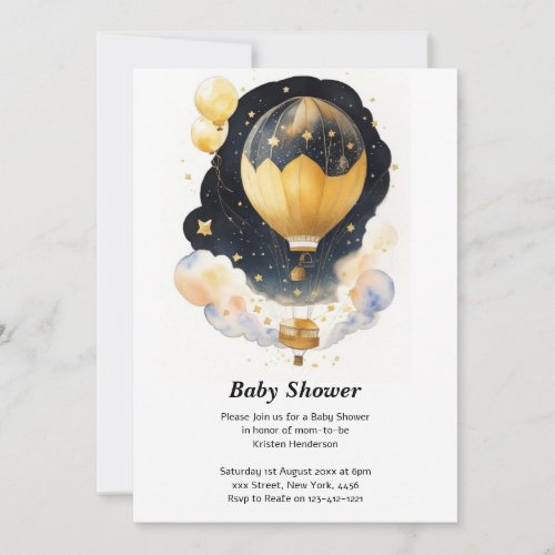 Up Up  Away Celestial Balloon Baby Shower Invitation