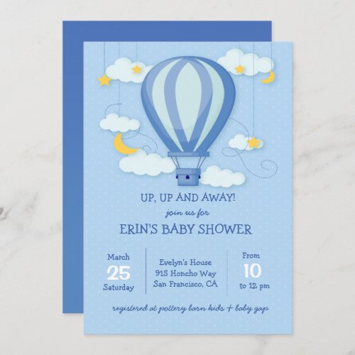 Up Up Away Hot Air Balloon Baby Shower Invitation