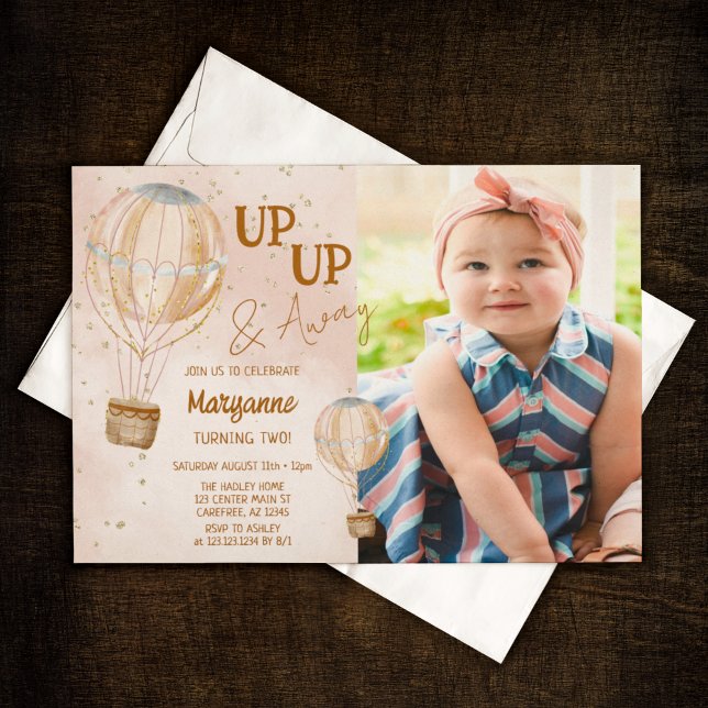 Up Up & Away Hot Air Balloon Photo 2nd Birthday Invitation (Creator Uploaded)
